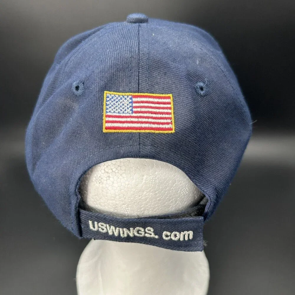 US Wings Pilot Shop Advertising Hat Cap Navy Blue Military Adjustable USA Flag